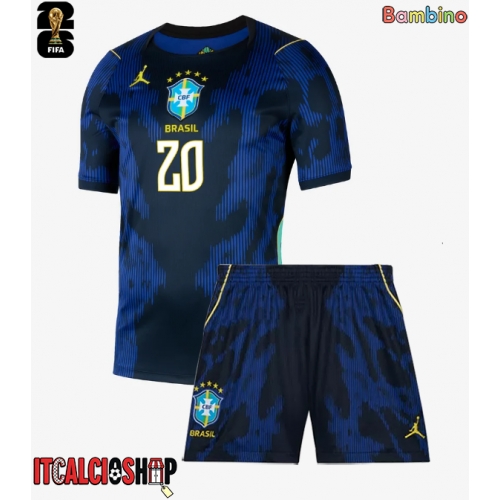 Brasile Lucas Paqueta #20 Seconda Maglia Bambino Mondiali 2026 Manica Corta (+ Pantaloni corti)